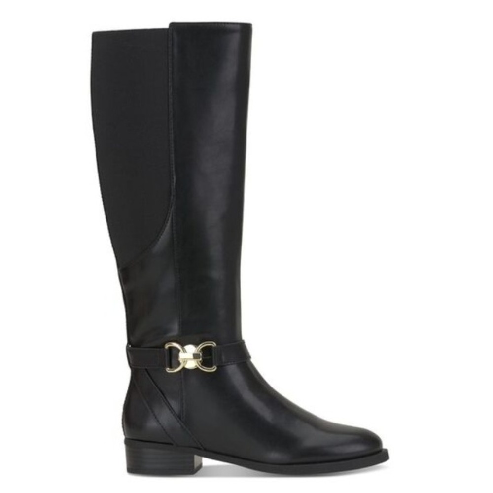 INC International Concepts Women's Black Faron Riding Boots 5M Gold Buckle NEW